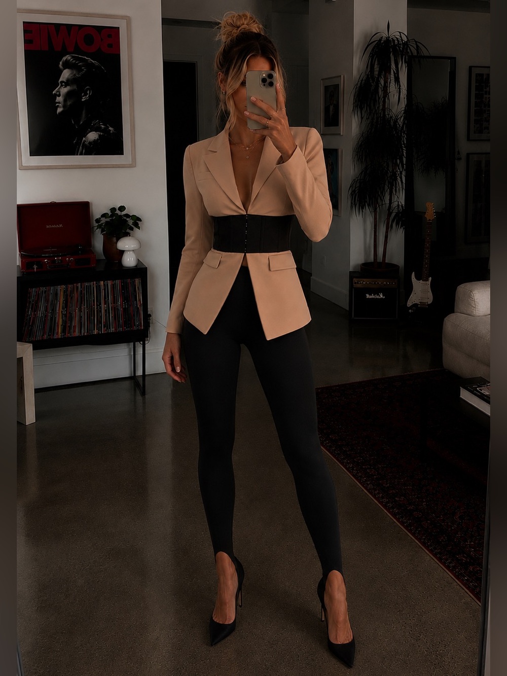 New New York & Company Contrast Corset-Waist Blazer in Beige Fantasy XL New NWT